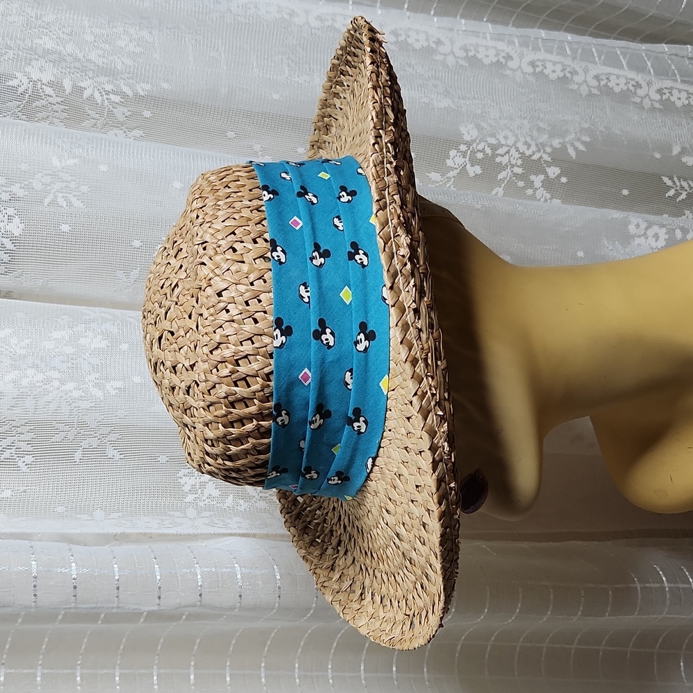 Vintage Goofy’s Hat Co. Mickey Mouse Straw Hat W/ Blue Micky Print Band
